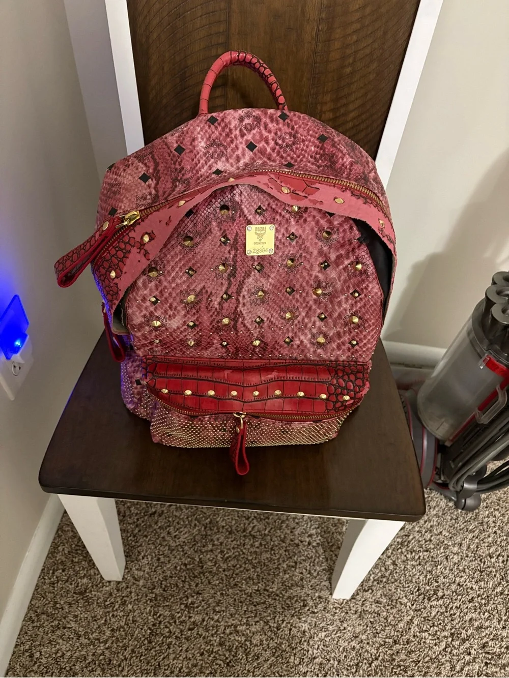 Pink Studded Snake-Embossed Backpack